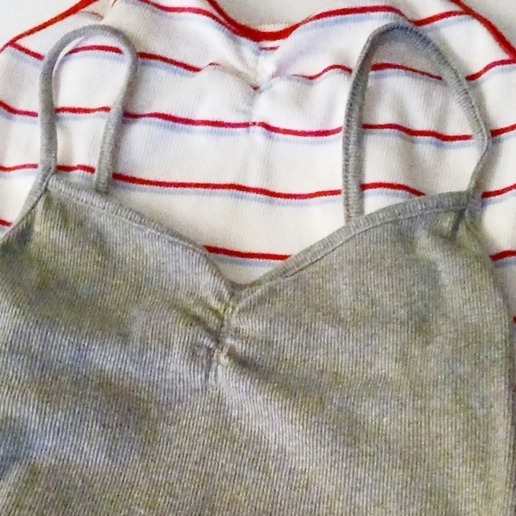 Two No Boundaries tank tops one white with red blue stripes/one grey solid Sz XS - Picture 1 of 7